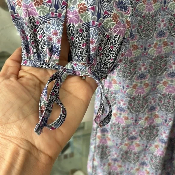 J Crew and Liberty Fabric Tie Sleeve Button Front Organic Cotton Dress Size XXS - Picture 7 of 11